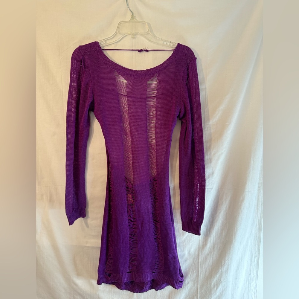 Purple long sleeve distressed Knit Dress size small